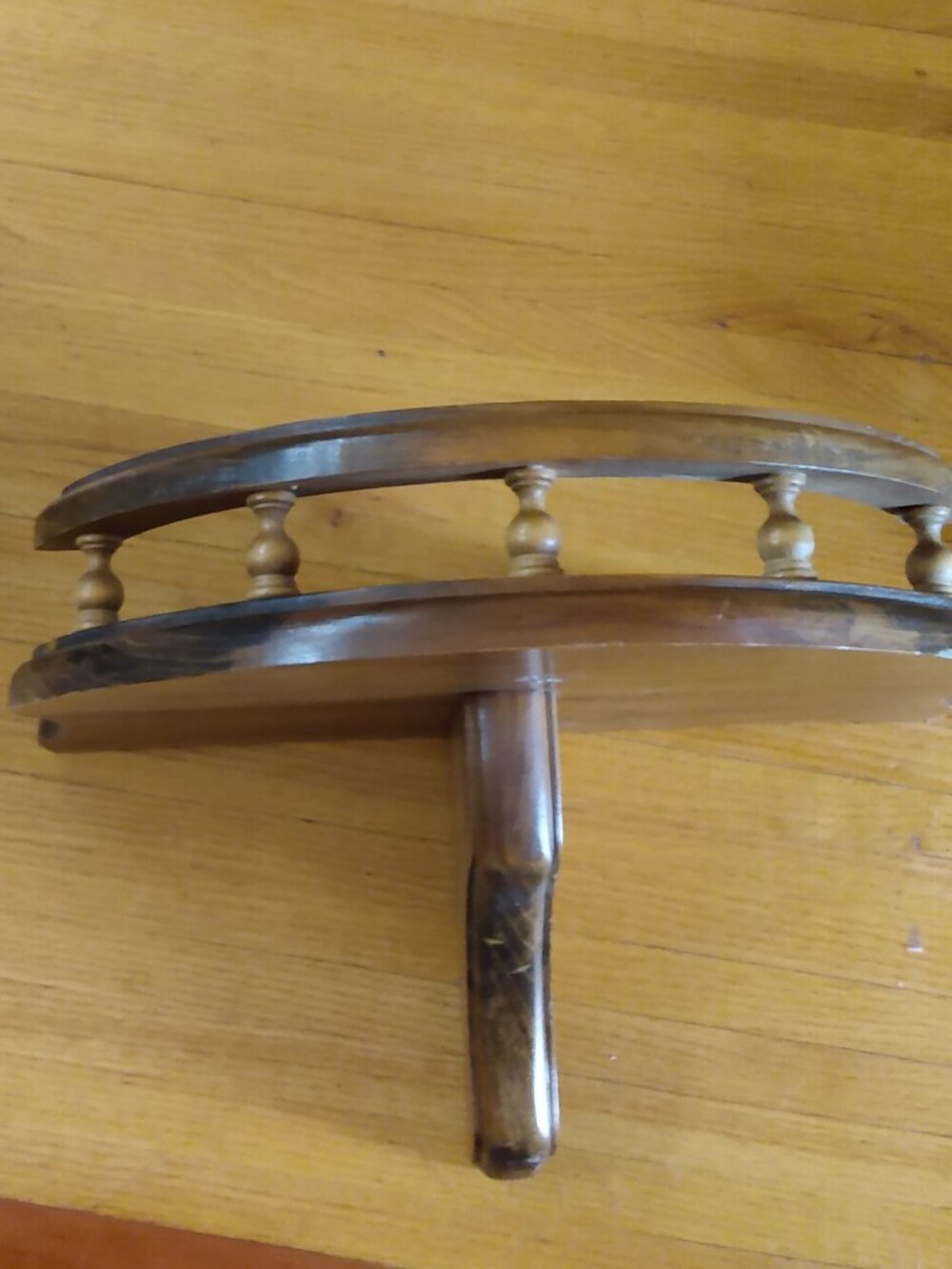 Vintage Half Moon Circle Wood Wall Shelf with Railing Rail
